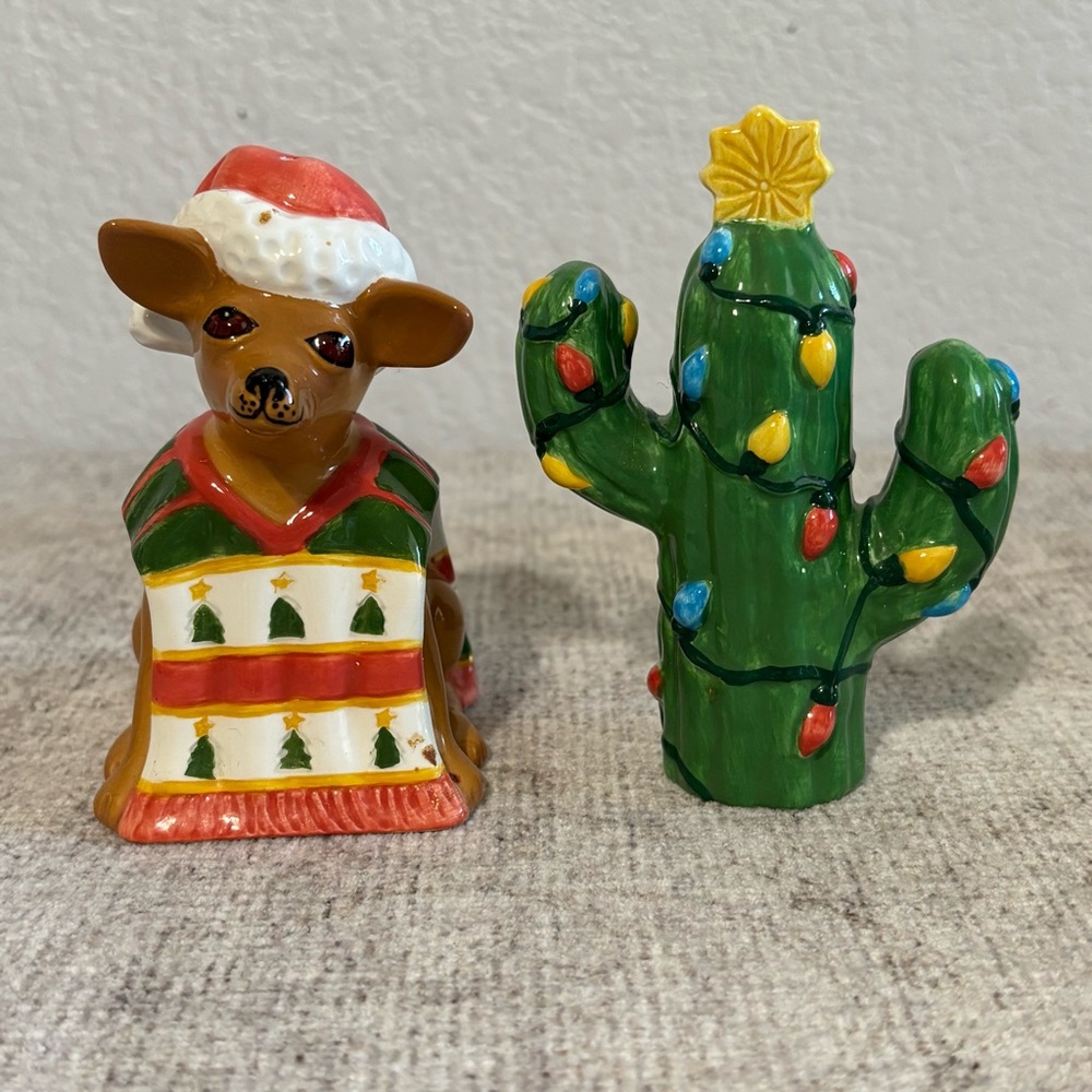 Christmas Chihuahua and Cactus Salt and Pepper Shaker Set